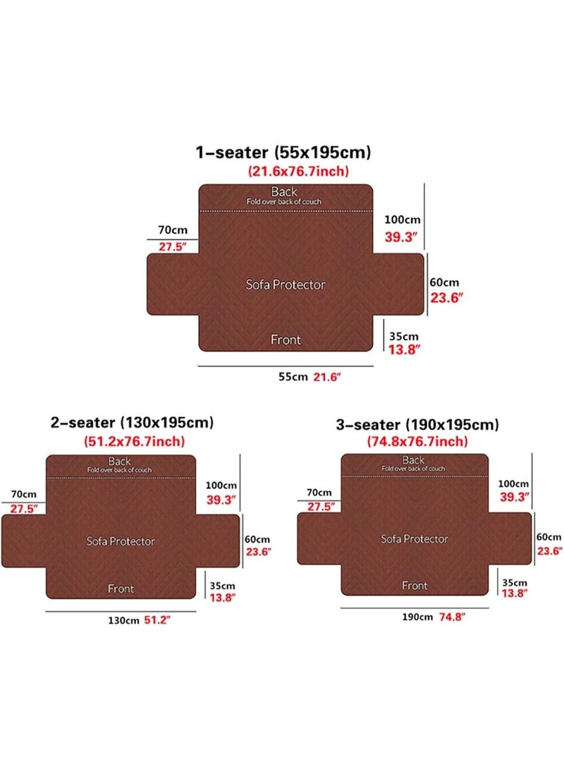 1/2/3 Seater Sofa Cover Quilted Anti-wear Anti-Slip Couch Recliner Furniture Protector (Color : Coffee, Size : 3 Seater) - Image 2